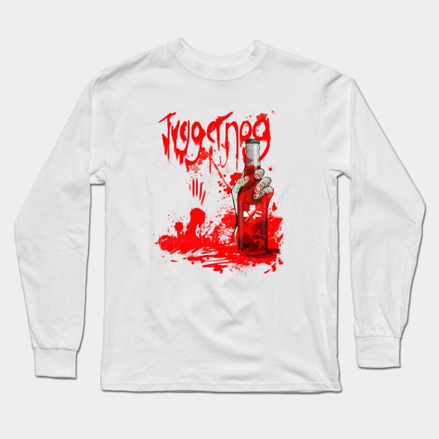 Zombie Hand Bloodied Juggernog on Purple Long Sleeve T-Shirt by LANStudios